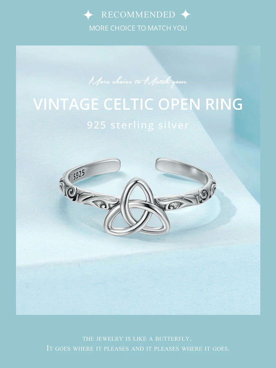925 Sterling Silver Vintage Celtic Knot Open Ring For Good Luck Witch Knot Adjustable Rings Amulet Jewelry