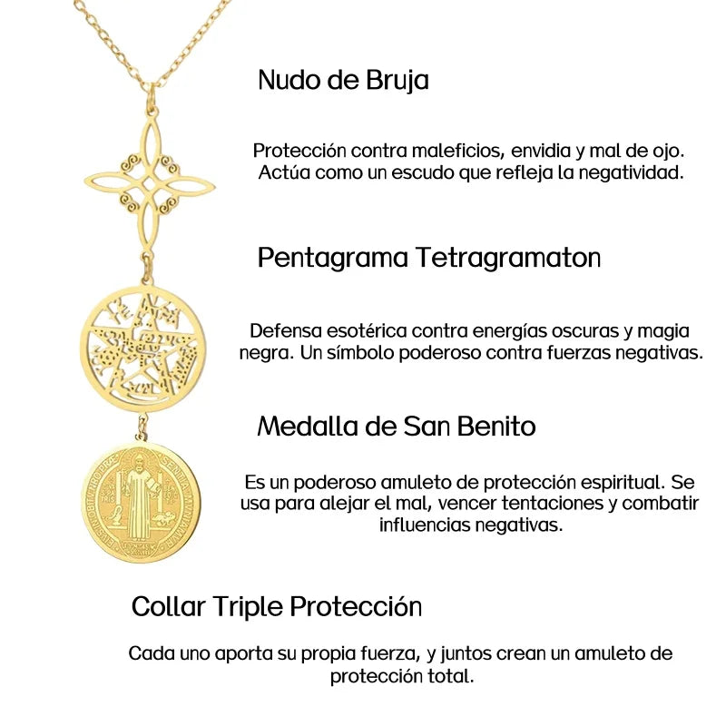 Triple Amulets Protection Necklaces for Women Witch Knot Pentagram Tetragrammaton St. Benedict Stainless Steel Jewerly Gift