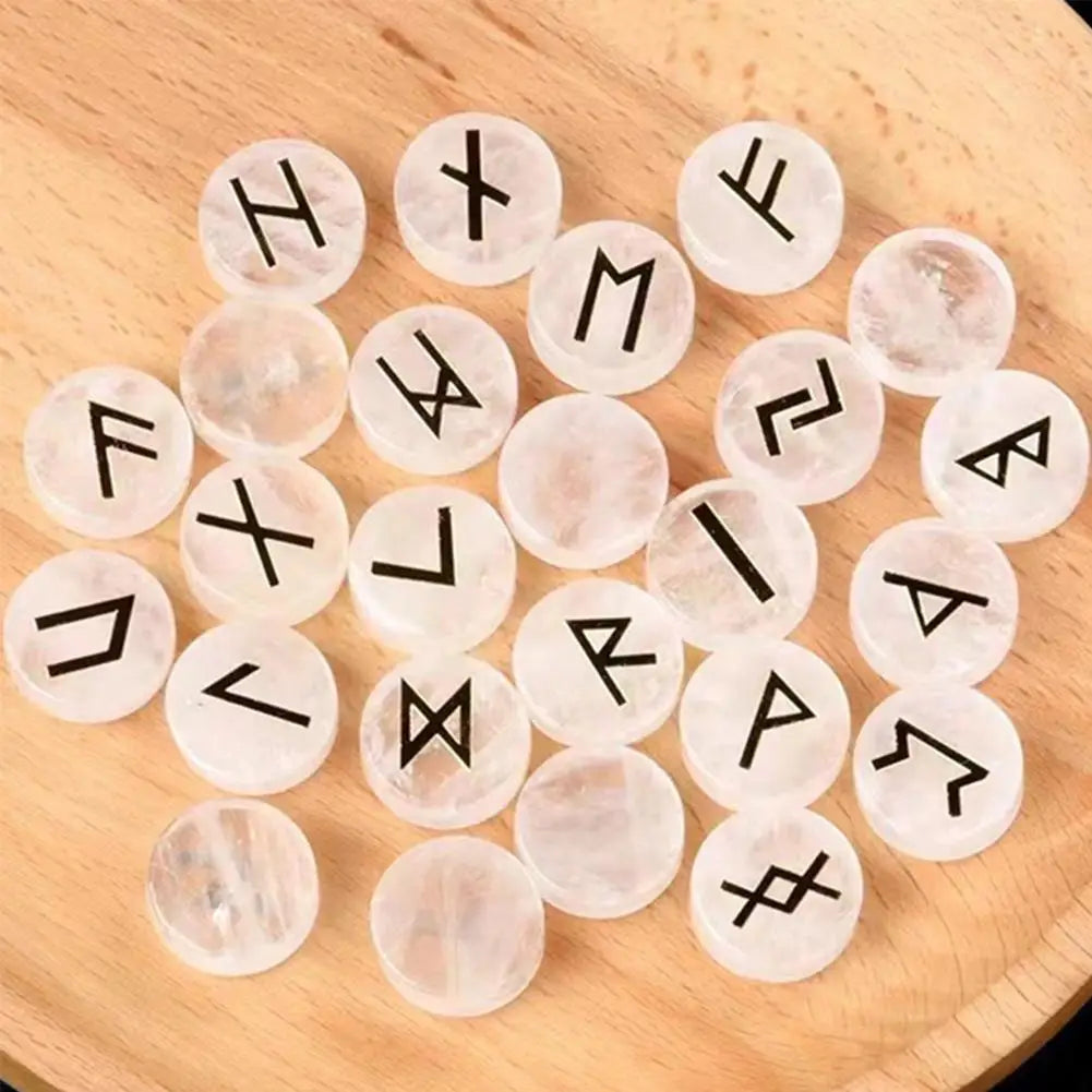 25Pcs/Set Natural Crystal Agate Rune Stones Divination Meditation Rituals Witchcraft