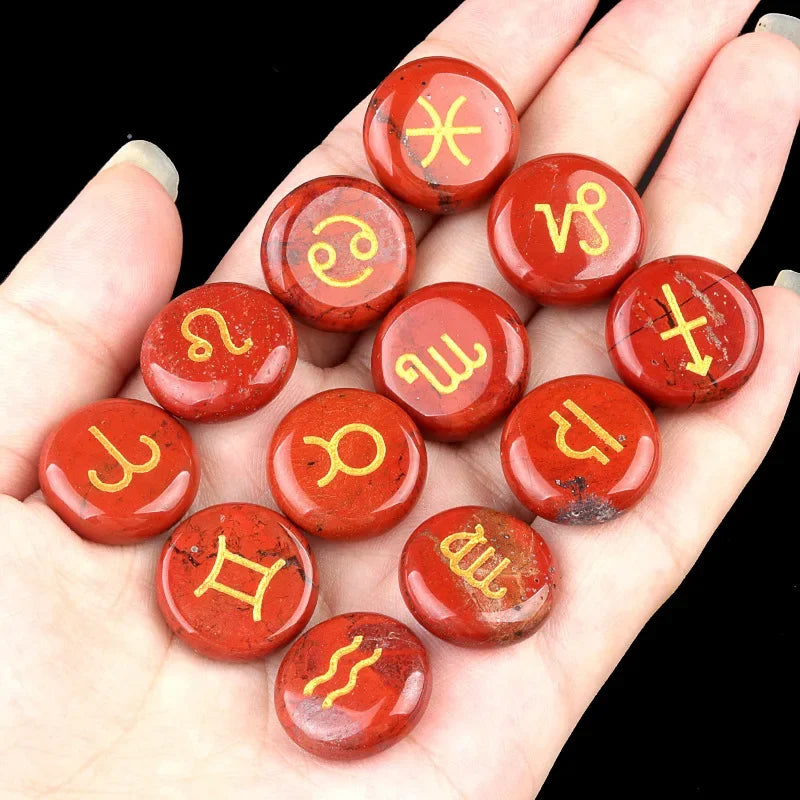 12 Constellations Themed Rune Spiritual Stones Zodiac Sign Reiki Healing Crystals Pocket Stones Natural Obsidian