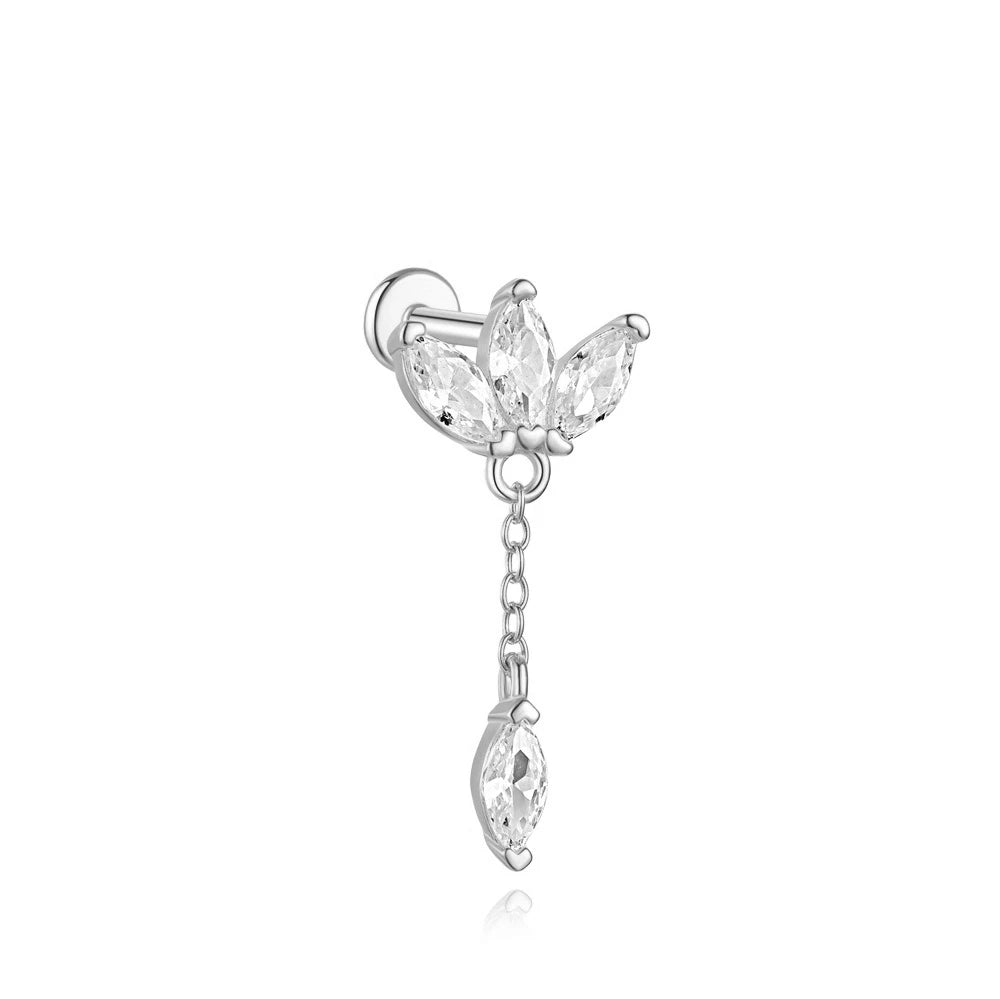 1PC 925 Sterling Silver Eight-pointed Star CZ Piercing Earring For Women Ins Tassel Chain Stud Earring Party Fine Jewelry