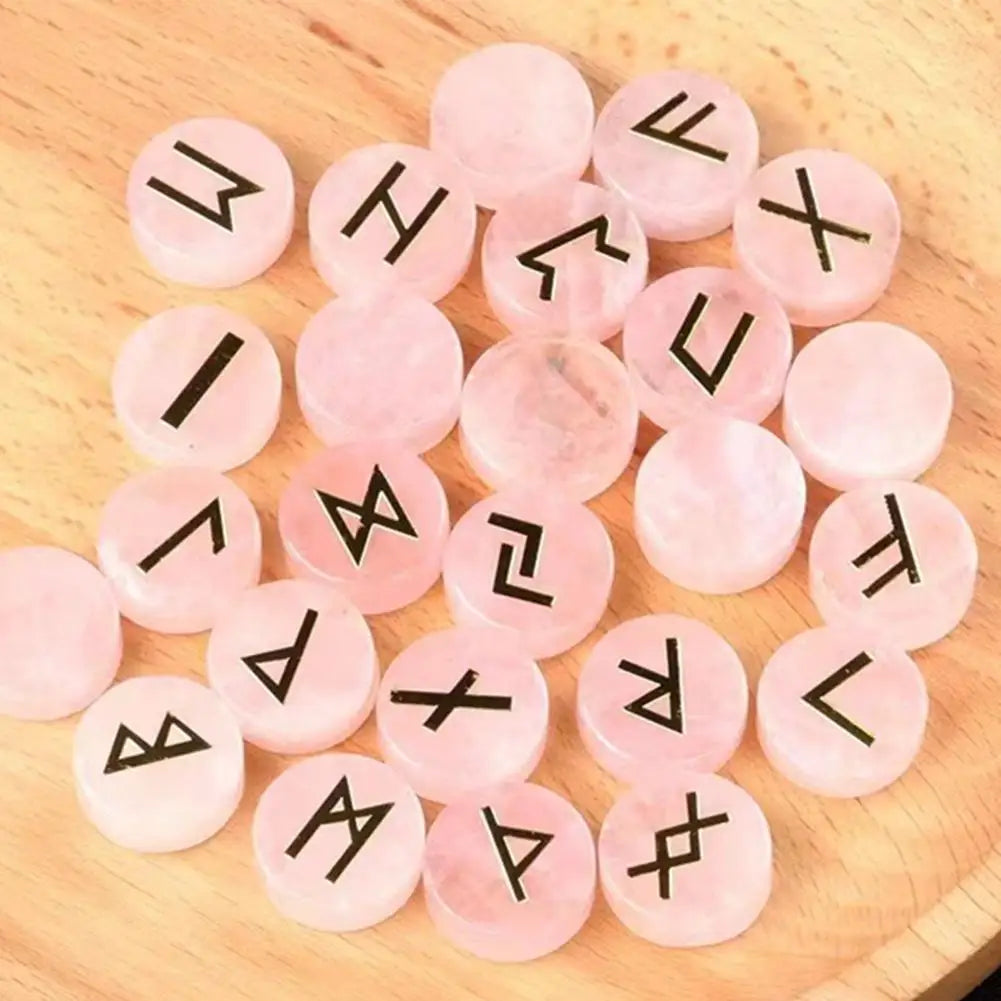 25Pcs/Set Natural Crystal Agate Rune Stones Divination Meditation Rituals Witchcraft
