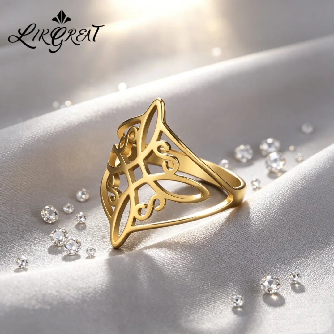 Witch Knot Stainless Steel Ring Wiccan Cross Celtics Knot Witchcraft Good Luck Protection