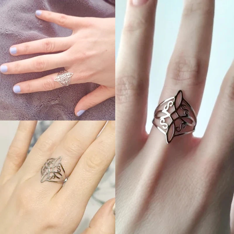 Witch Knot Stainless Steel Ring Wiccan Cross Celtics Knot Witchcraft Good Luck Protection