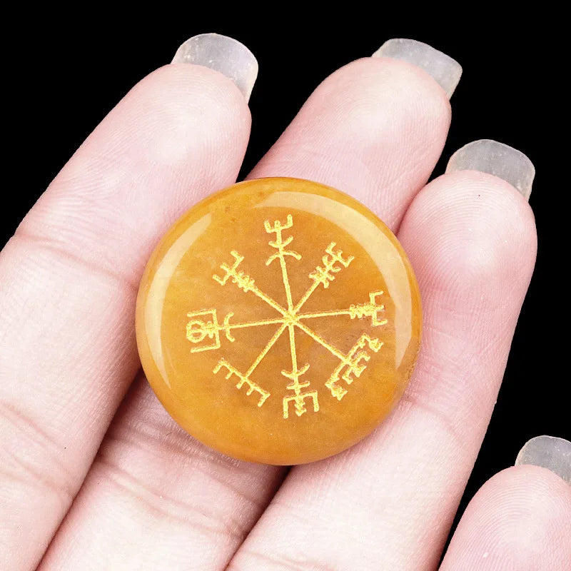 Vegvisir Carving Crystal Stones Round for Energy Therapy Meditation Spiritual Home Decoration 25mm