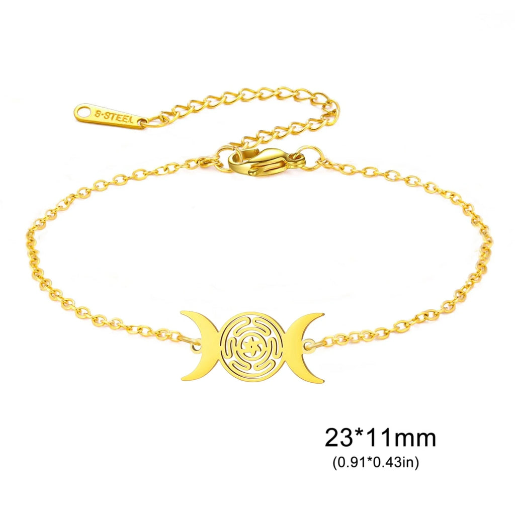 Triple Moon Goddess Bracelet for Women Hecate Wheel Adjustable Black Rope Bracelet Wiccan Pagan Jewelry Gift