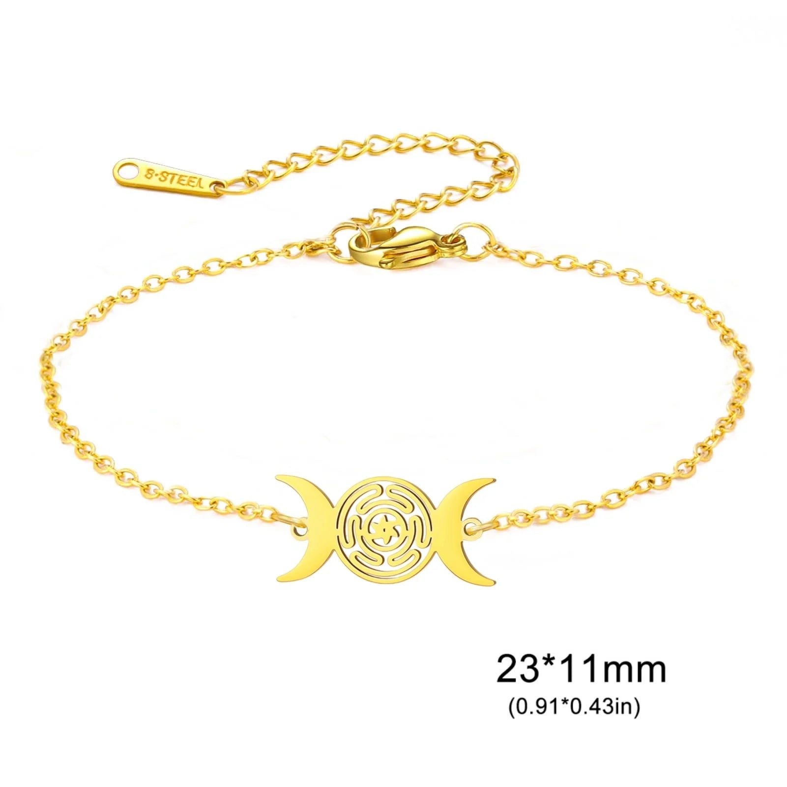 Triple Moon Goddess Bracelet for Women Hecate Wheel Adjustable Black Rope Bracelet Wiccan Pagan Jewelry Gift