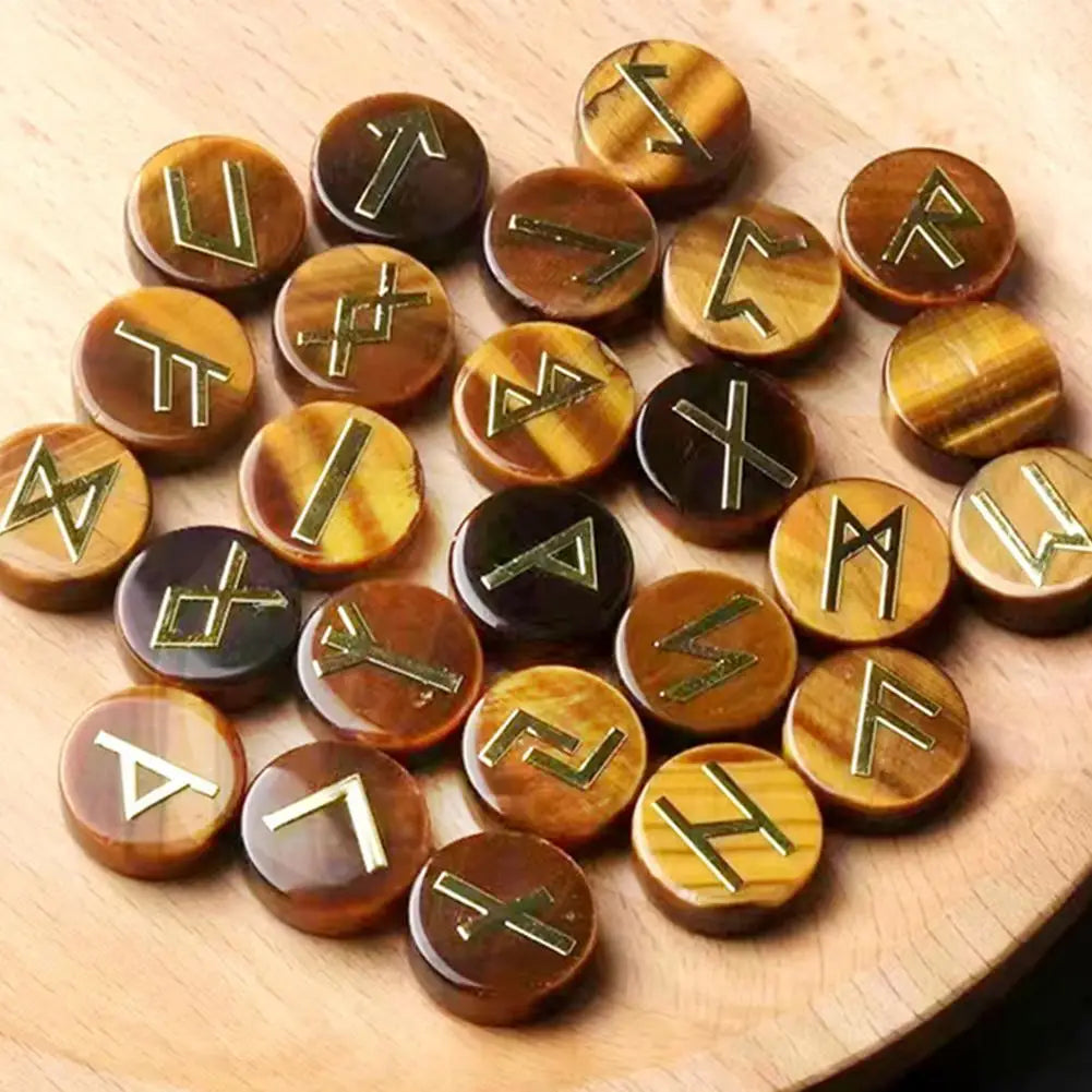 25Pcs/Set Natural Crystal Agate Rune Stones Divination Meditation Rituals Witchcraft