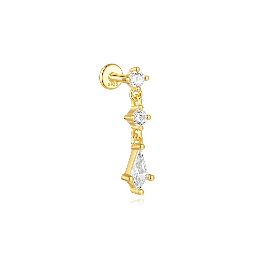 1PC 925 Sterling Silver Eight-pointed Star CZ Piercing Earring For Women Ins Tassel Chain Stud Earring Party Fine Jewelry