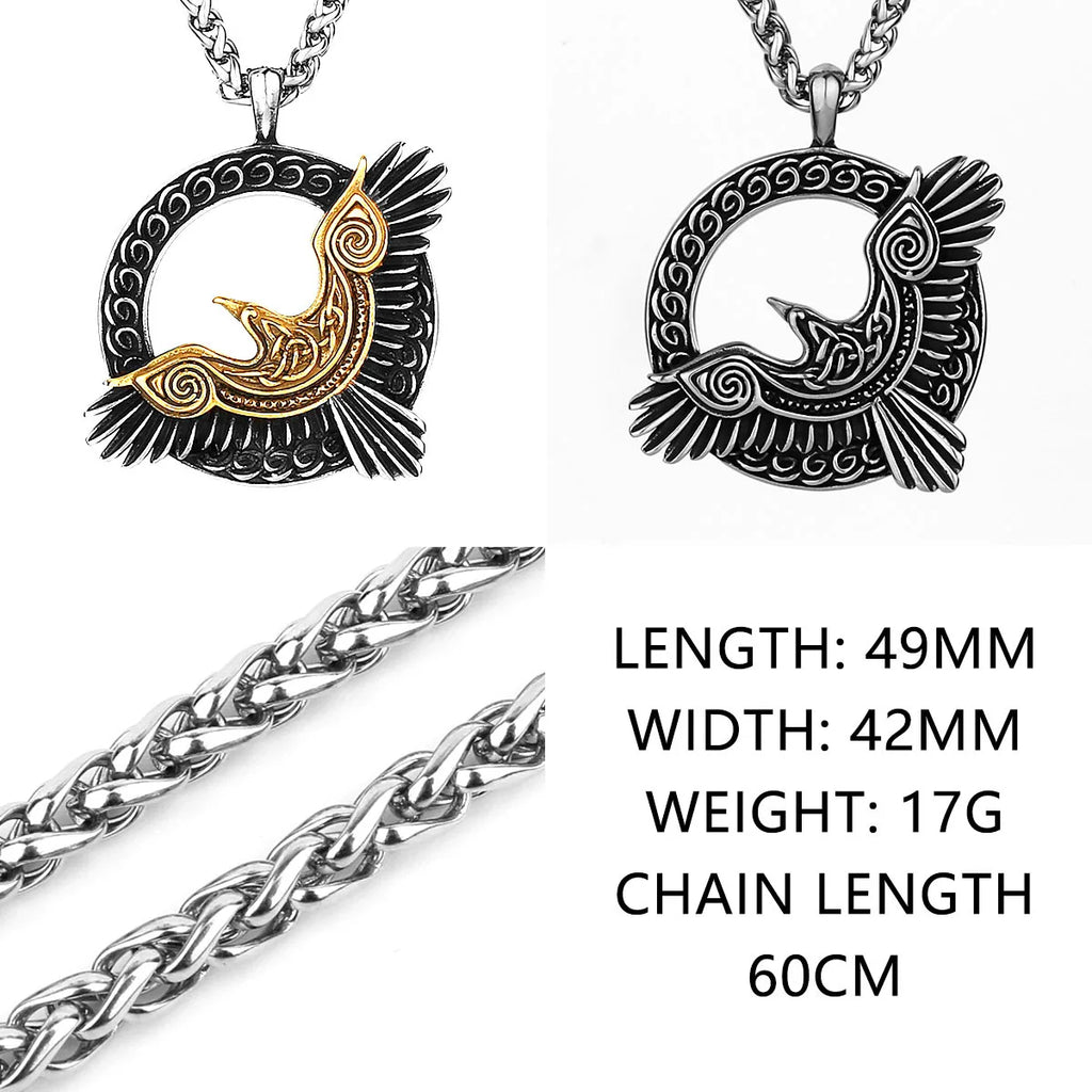 Viking Crow 316L Stainless Steel Pendant Necklace For Men Jewelry