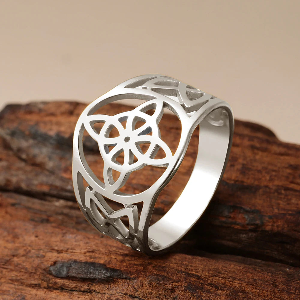 Witch Knot Stainless Steel Ring Wiccan Cross Celtics Knot Witchcraft Good Luck Protection