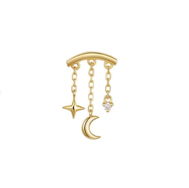 1PC 925 Sterling Silver Eight-pointed Star CZ Piercing Earring For Women Ins Tassel Chain Stud Earring Party Fine Jewelry