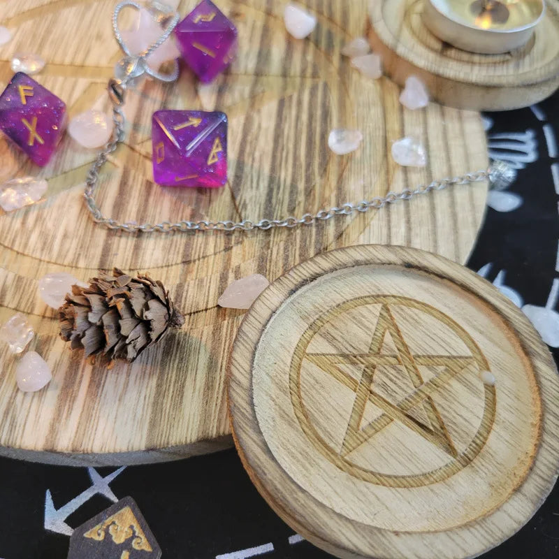 2-in-1 Pentagram Wooden Candle Holder Tray DIY Altar Decor Witchcraft Wicca Spell Ritual Tarot Supplies