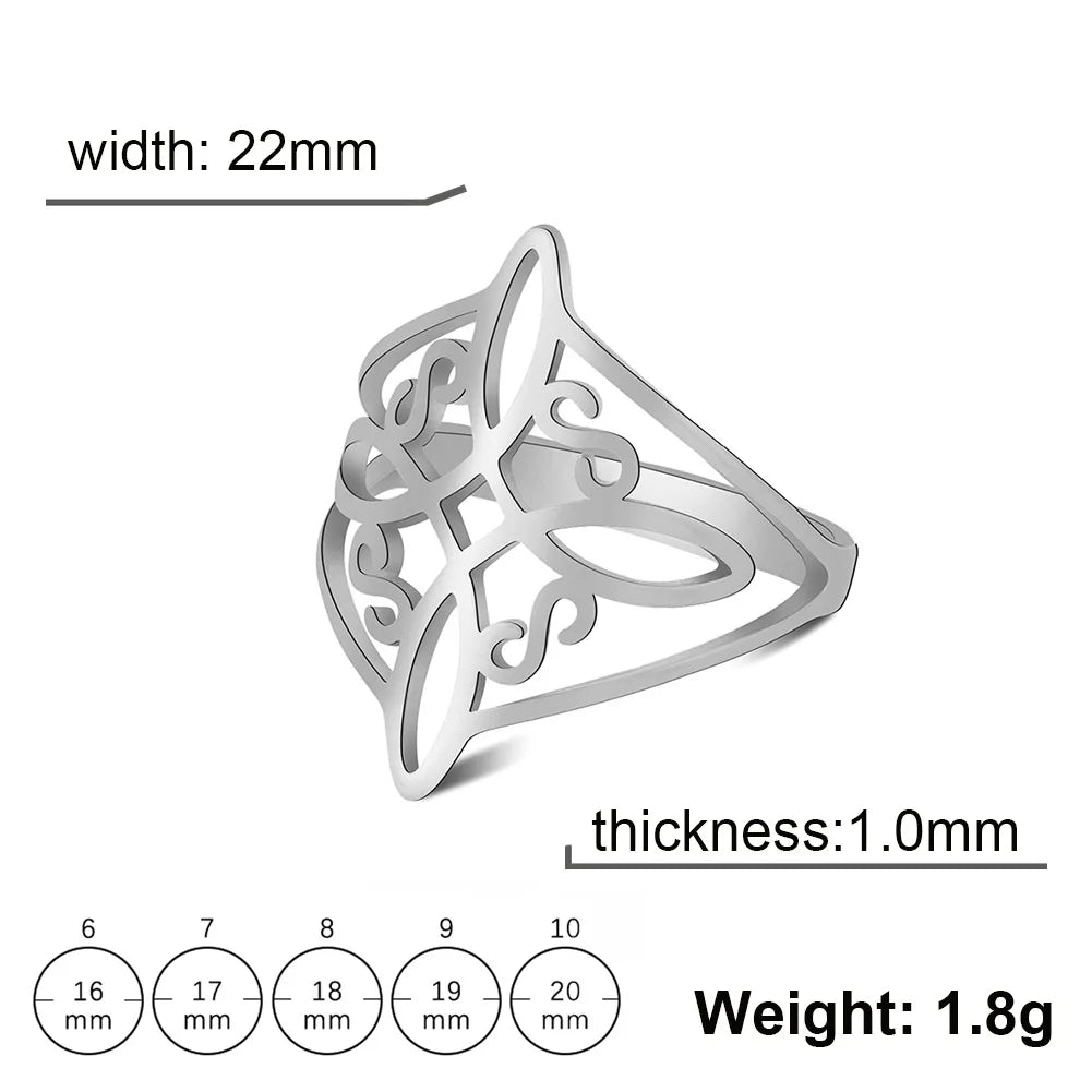 Witch Knot Stainless Steel Ring Wiccan Cross Celtics Knot Witchcraft Good Luck Protection