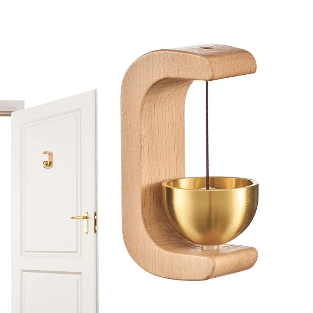 Wooden C Shaped Magnetic Brass Bell Wind Chime for Outdoors Door Bell Bells for Door Shopkeeper Bell Entry Chime Home Wind Bell