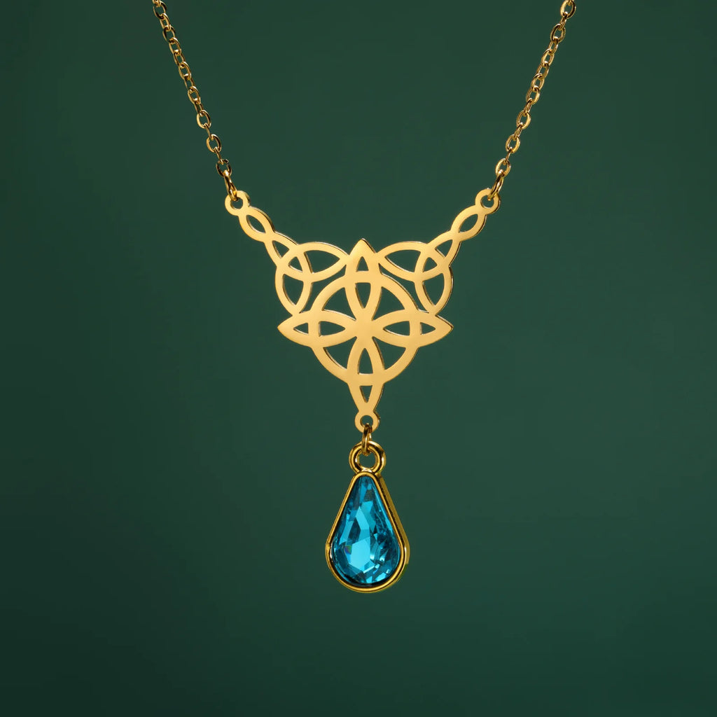 Witch Knot Necklace For Women Stainless Steel Hollow Celtic Knot Crystal Pendant Necklace