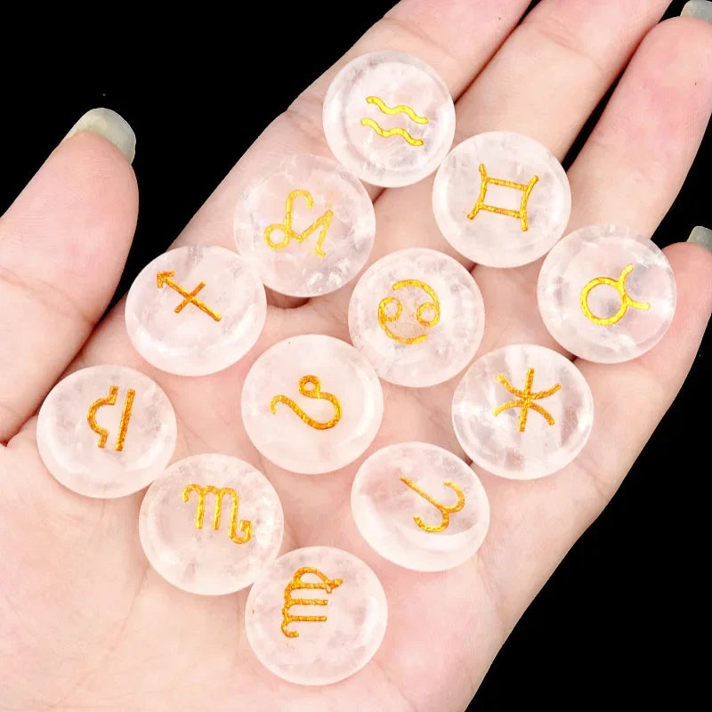 12 Constellations Themed Rune Spiritual Stones Zodiac Sign Reiki Healing Crystals Pocket Stones Natural Obsidian
