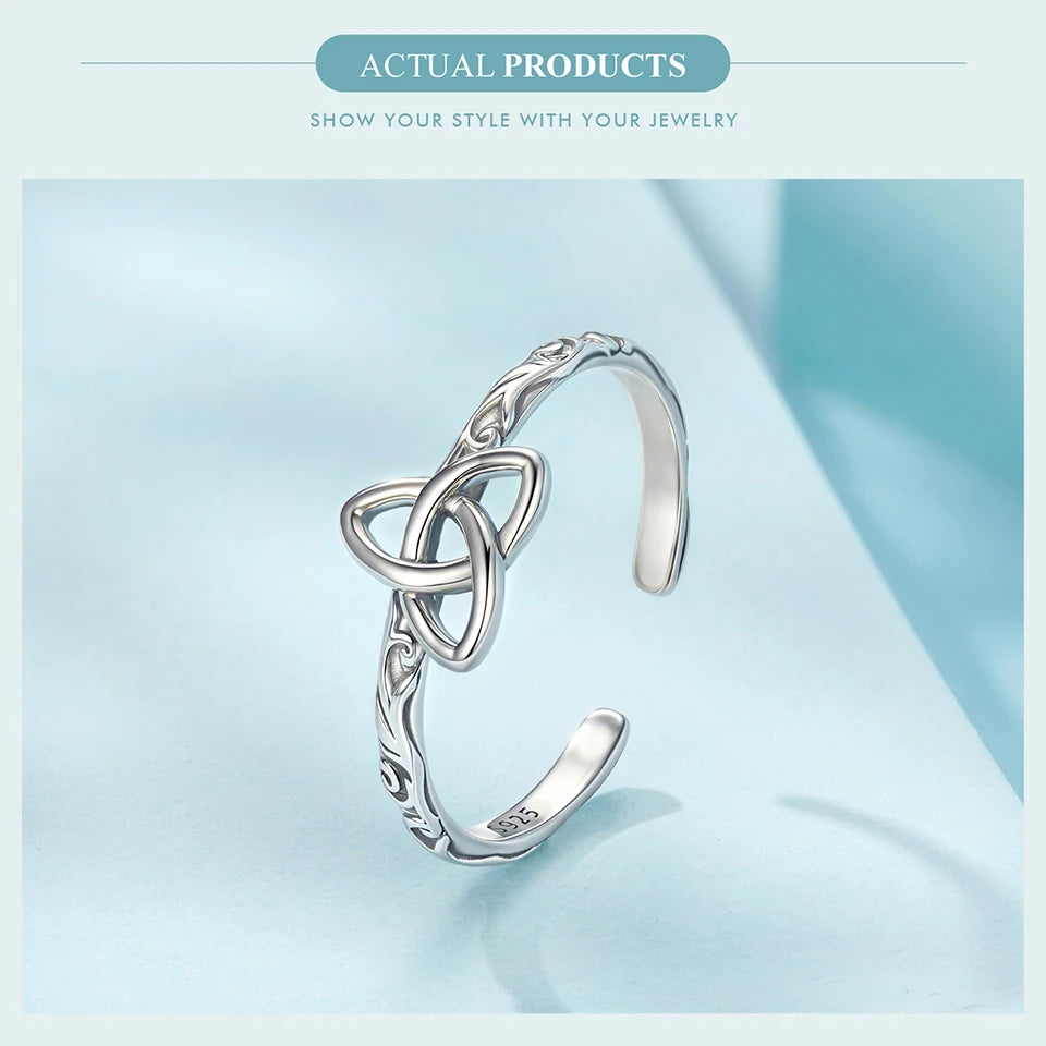 925 Sterling Silver Vintage Celtic Knot Open Ring For Good Luck Witch Knot Adjustable Rings Amulet Jewelry