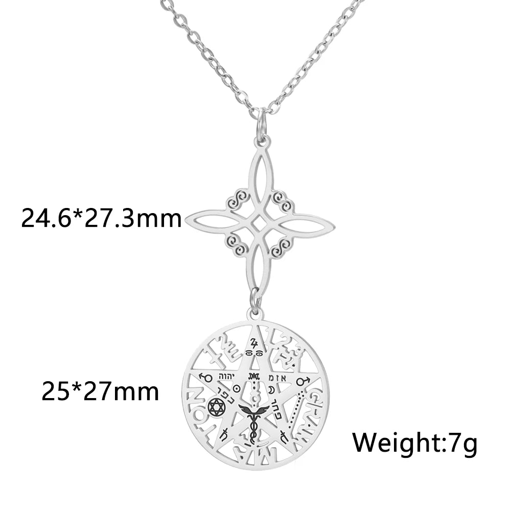 Witch Knot Pentagram  Necklace Stainless Steel Double Protection Jewerly
