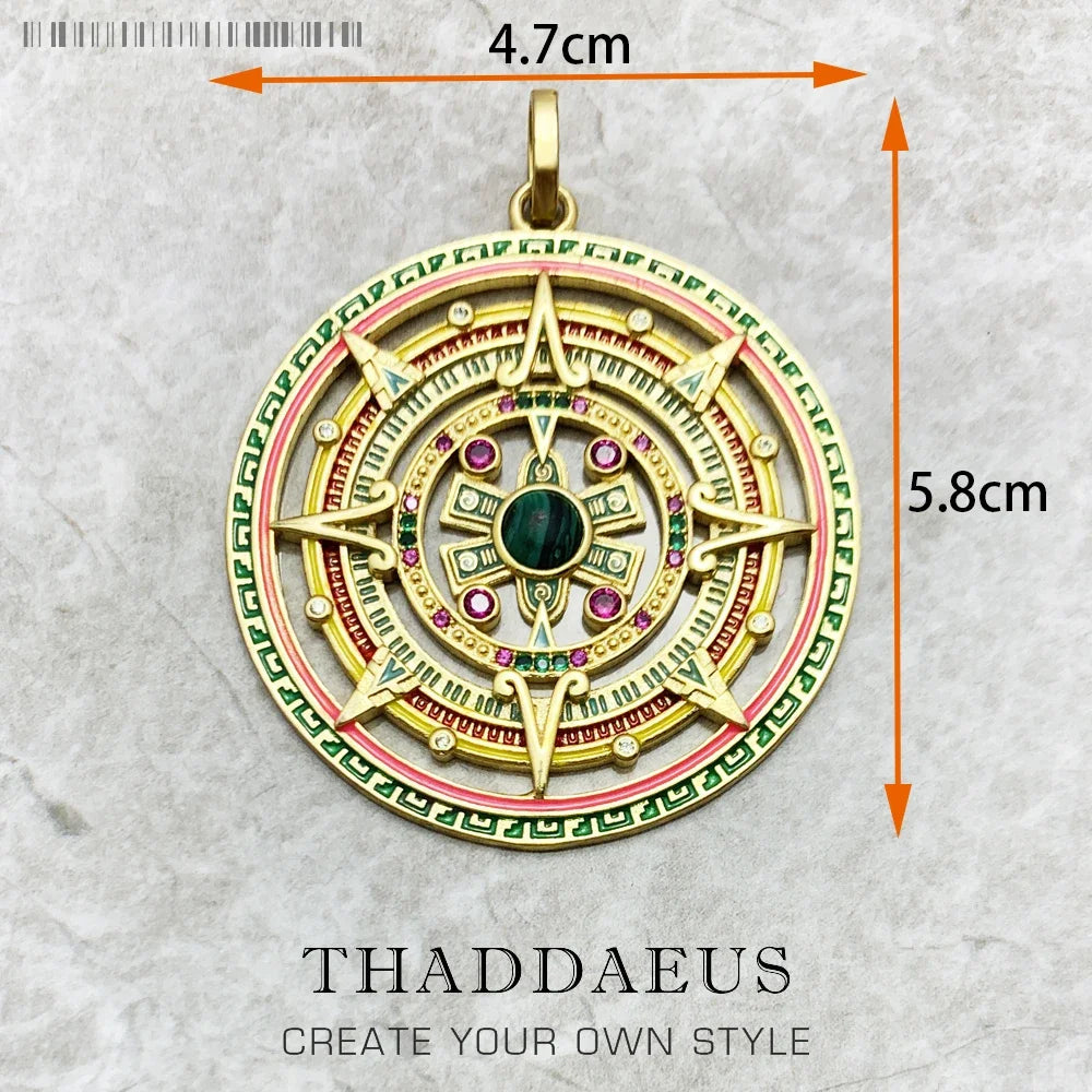 925 Sterling Silver Magical Amulet Mythical Aztec Compass Pendant Jewelry