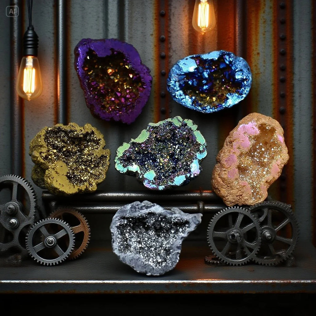 8PCS/Box Titanium Coated Natural Crystal Cluster Electroplated Agate Geode, Energy Balance Reiki Wicca Home Decor