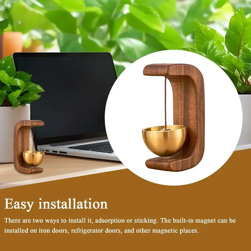 Wooden C Shaped Magnetic Brass Bell Wind Chime for Outdoors Door Bell Bells for Door Shopkeeper Bell Entry Chime Home Wind Bell