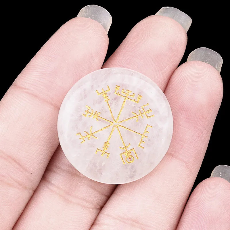 Vegvisir Carving Crystal Stones Round for Energy Therapy Meditation Spiritual Home Decoration 25mm