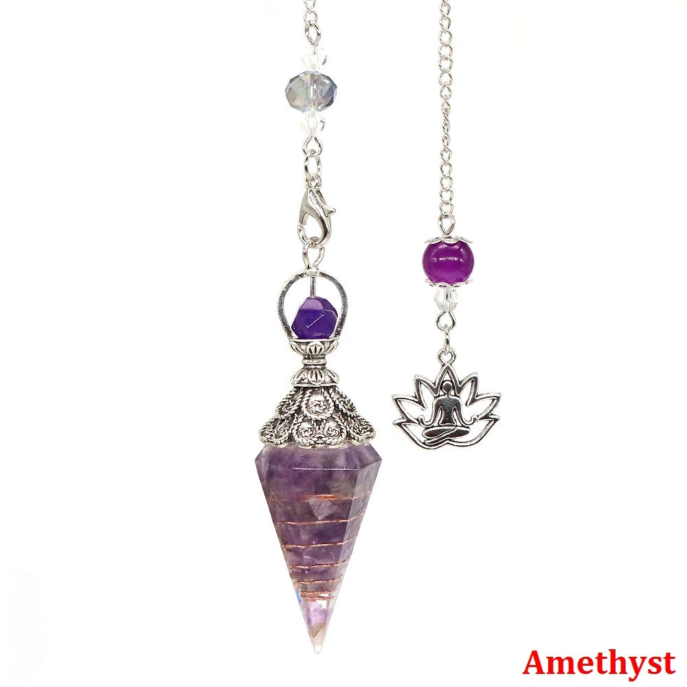 Natural Crystal Dowsing Pendulum Reiki Stone Chips Orgone Pendulums Hexagonal Pointed Reisin Spiritual Pendulo for Divination