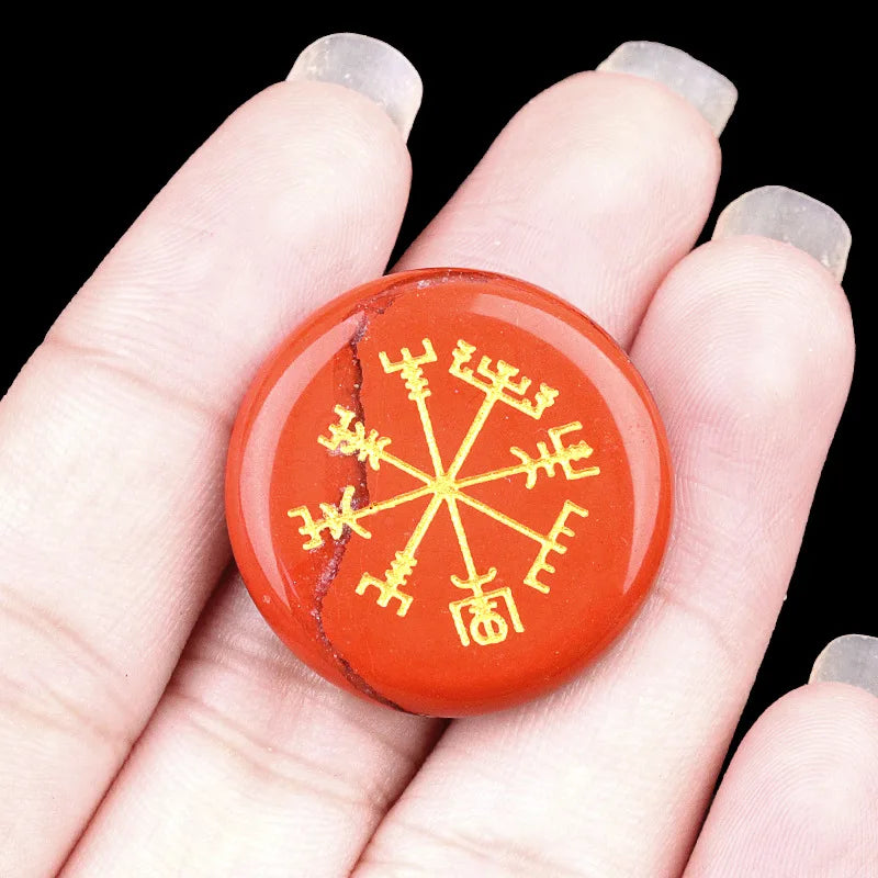 Vegvisir Carving Crystal Stones Round for Energy Therapy Meditation Spiritual Home Decoration 25mm