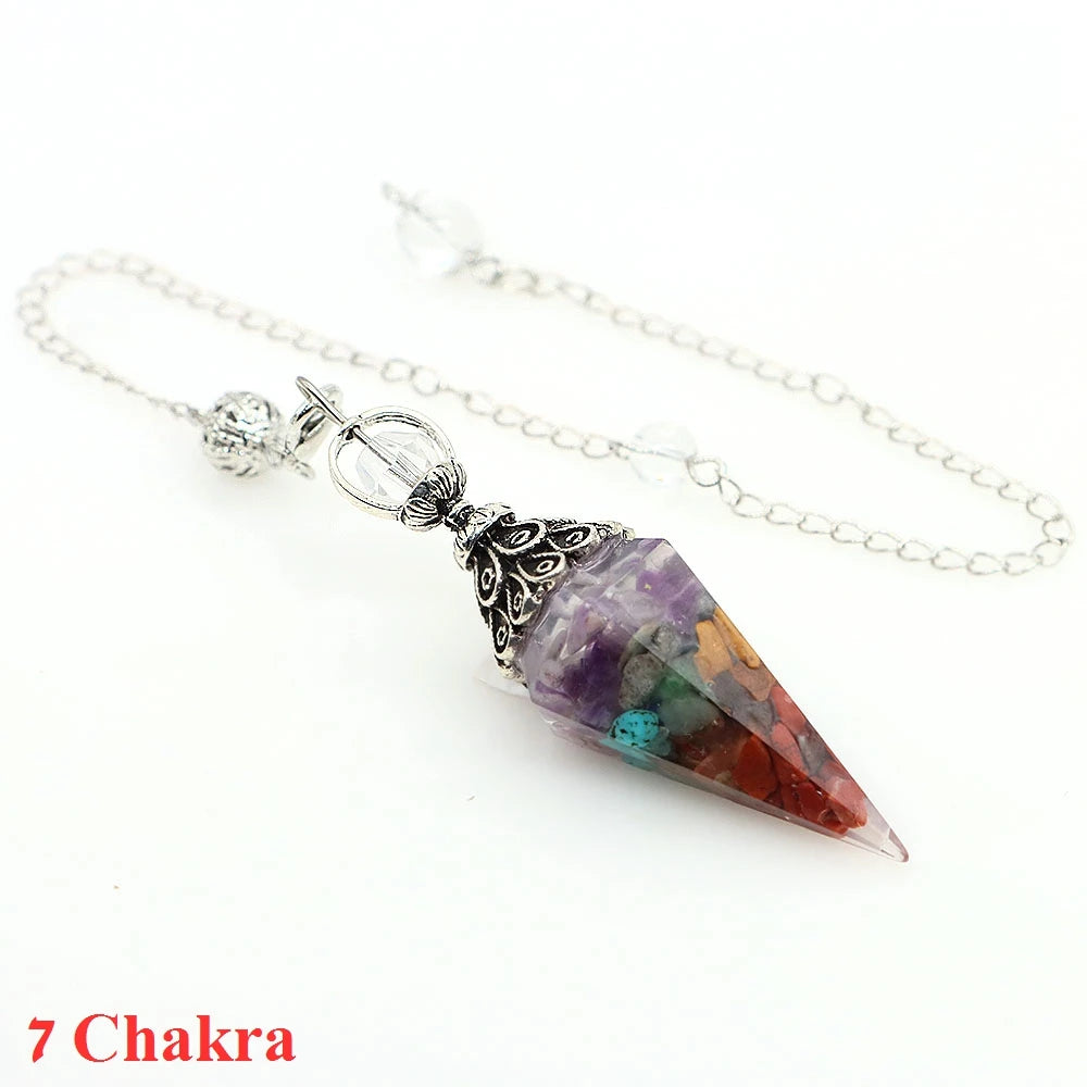 Natural Crystal Dowsing Pendulum Reiki Stone Chips Orgone Pendulums Hexagonal Pointed Reisin Spiritual Pendulo for Divination