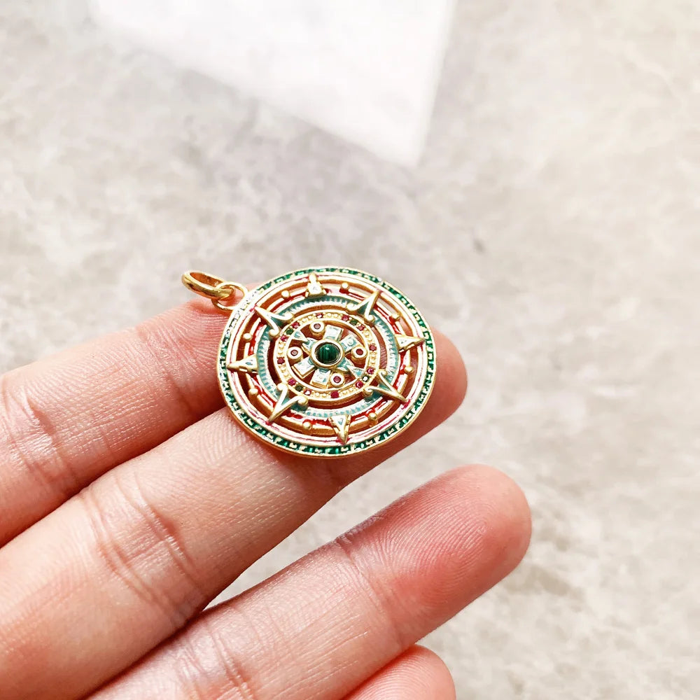 925 Sterling Silver Magical Amulet Mythical Aztec Compass Pendant Jewelry