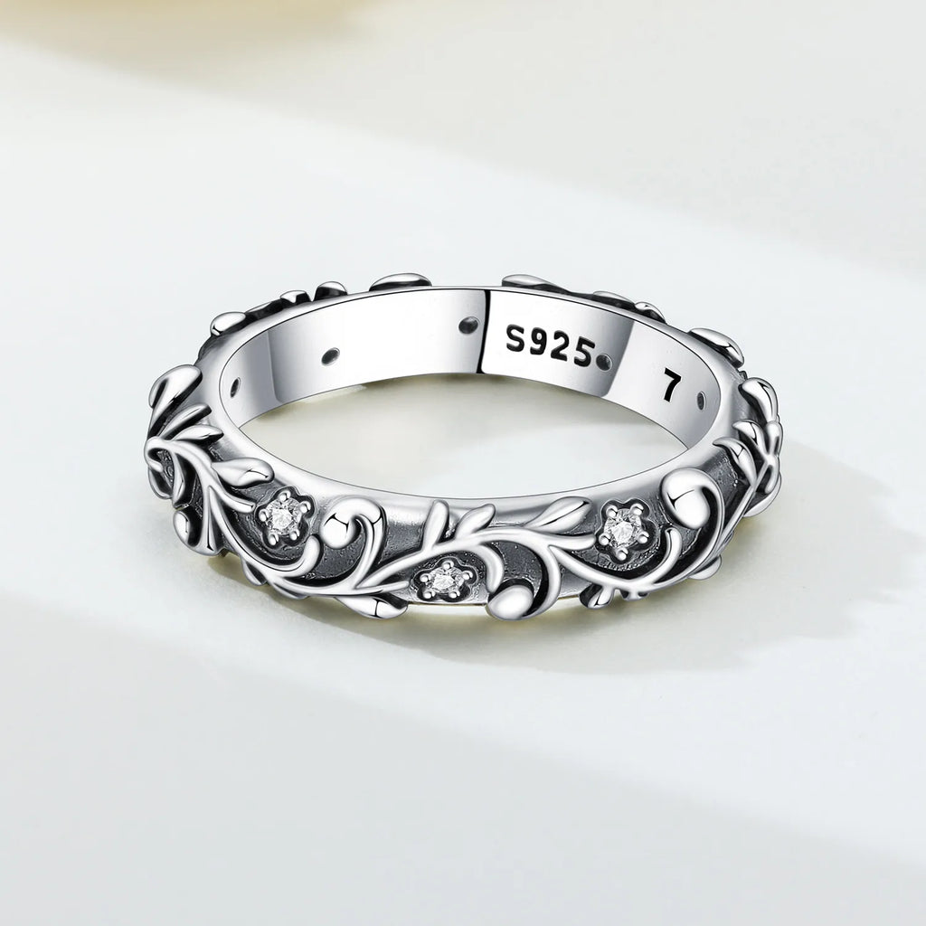 S925 Sterling Silver Vintage Pattern Closed Ring For Women