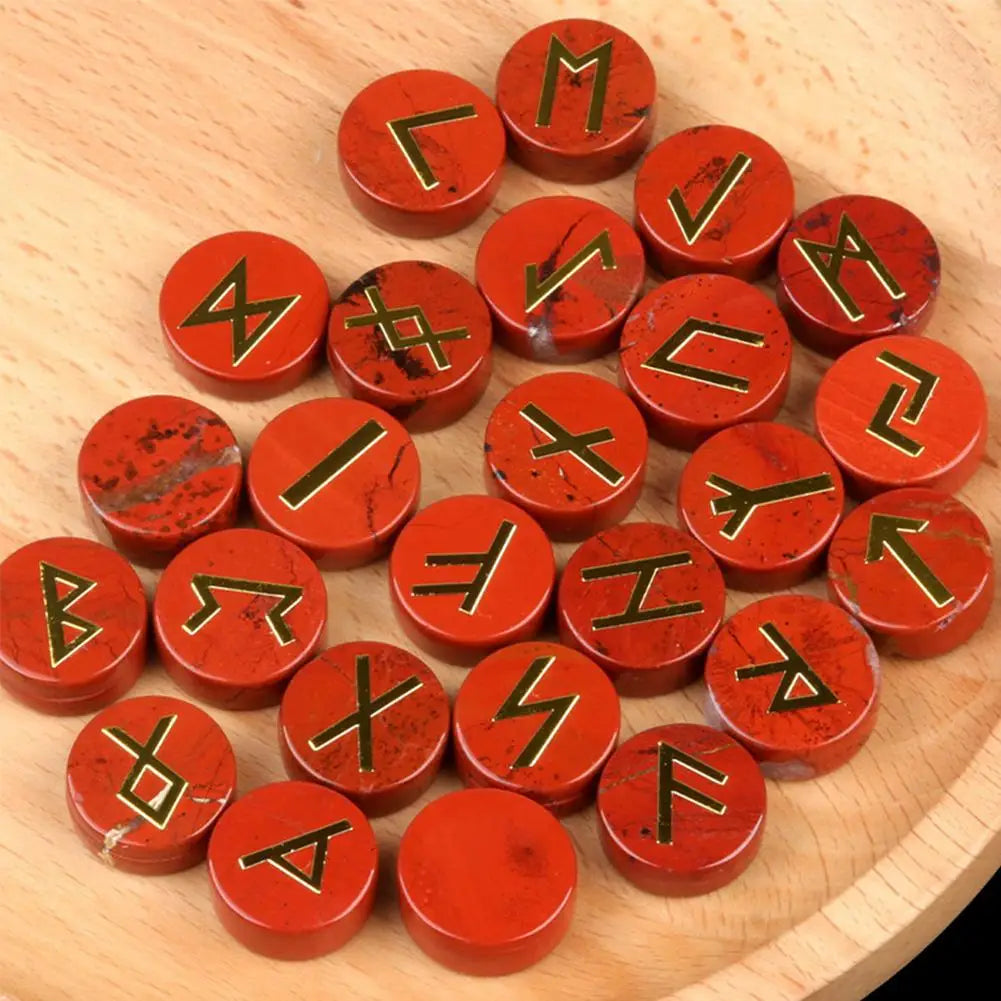 25Pcs/Set Natural Crystal Agate Rune Stones Divination Meditation Rituals Witchcraft