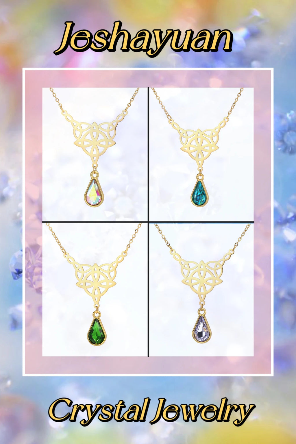 Witch Knot Necklace For Women Stainless Steel Hollow Celtic Knot Crystal Pendant Necklace