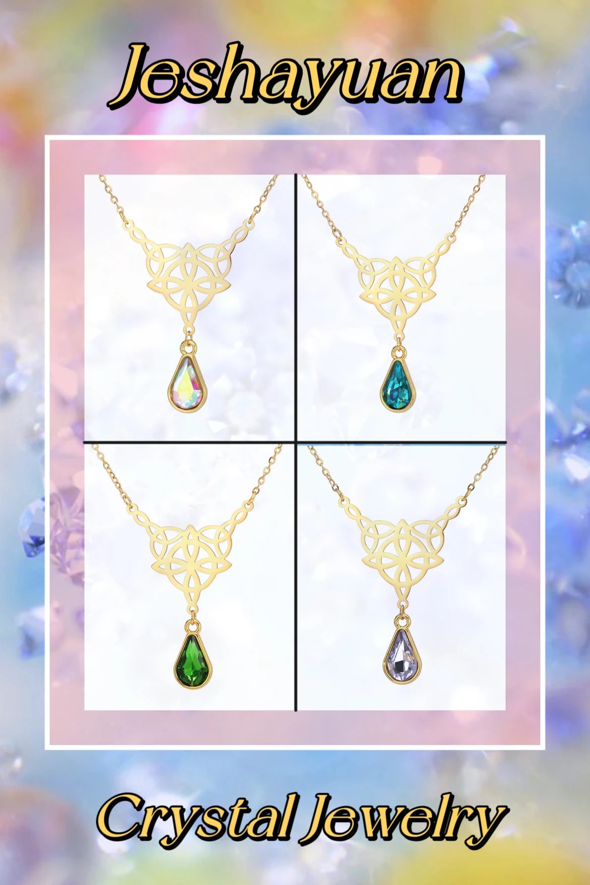 Witch Knot Necklace For Women Stainless Steel Hollow Celtic Knot Crystal Pendant Necklace
