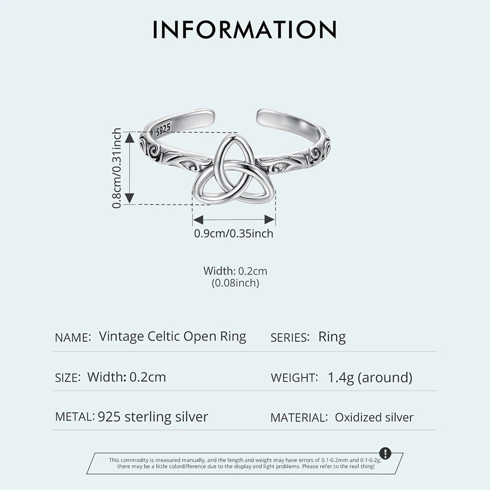 925 Sterling Silver Vintage Celtic Knot Open Ring For Good Luck Witch Knot Adjustable Rings Amulet Jewelry