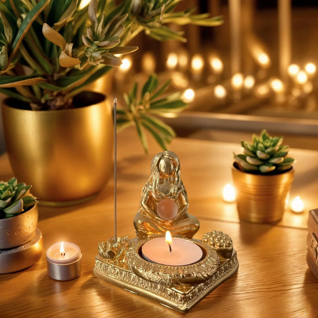 1 Piece Moon Goddess Candle Holder and Incense Statue Ornament, Zen Meditation Space Decoration, Tabletop Candle and Incense Holder, Artistic Atmosphere-Enhancing Item , Witchcraft, Rituals