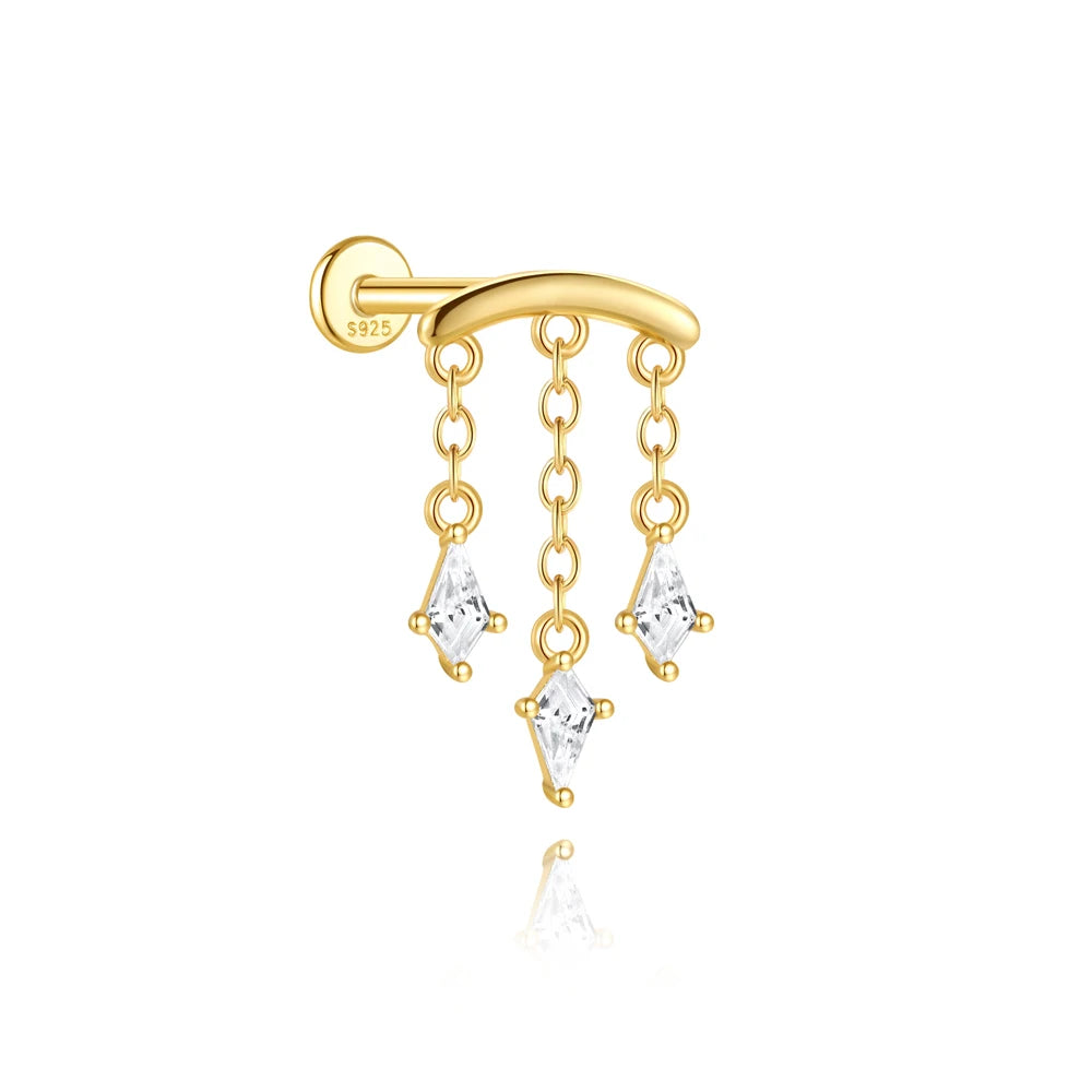 1PC 925 Sterling Silver Eight-pointed Star CZ Piercing Earring For Women Ins Tassel Chain Stud Earring Party Fine Jewelry