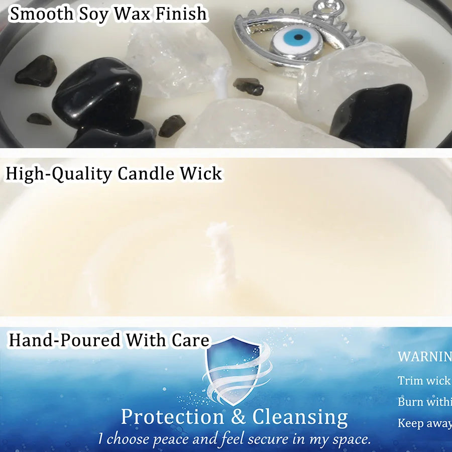 White Sage Frankincense Crystal Scented Candle Protection Cleansing Aromatherapy Meditation Room Decor Spiritual Yoga Gift 3oz