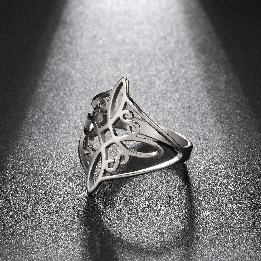 Witch Knot Stainless Steel Ring Wiccan Cross Celtics Knot Witchcraft Good Luck Protection