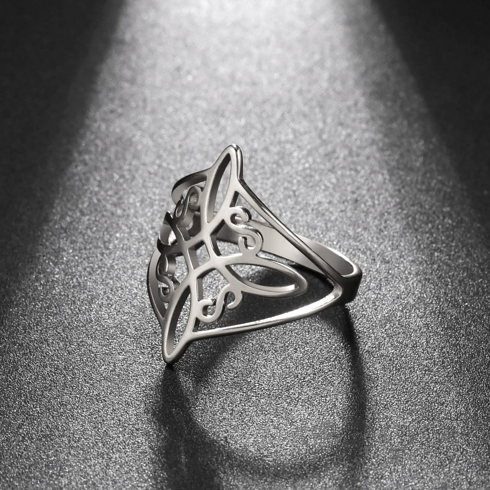 Witch Knot Stainless Steel Ring Wiccan Cross Celtics Knot Witchcraft Good Luck Protection
