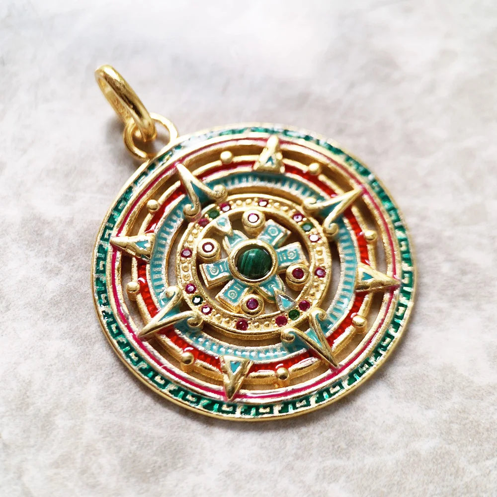 925 Sterling Silver Magical Amulet Mythical Aztec Compass Pendant Jewelry