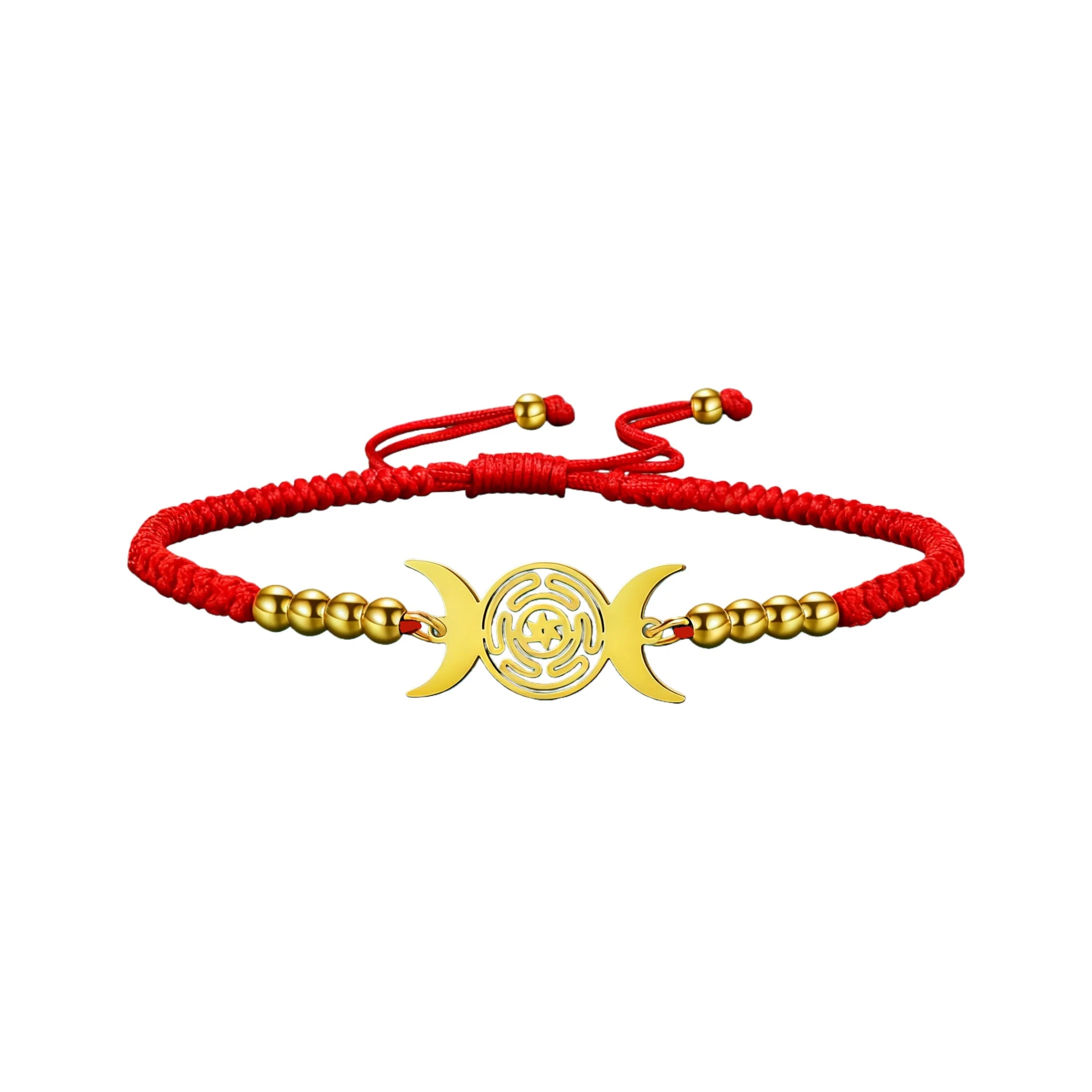 Triple Moon Goddess Bracelet for Women Hecate Wheel Adjustable Black Rope Bracelet Wiccan Pagan Jewelry Gift