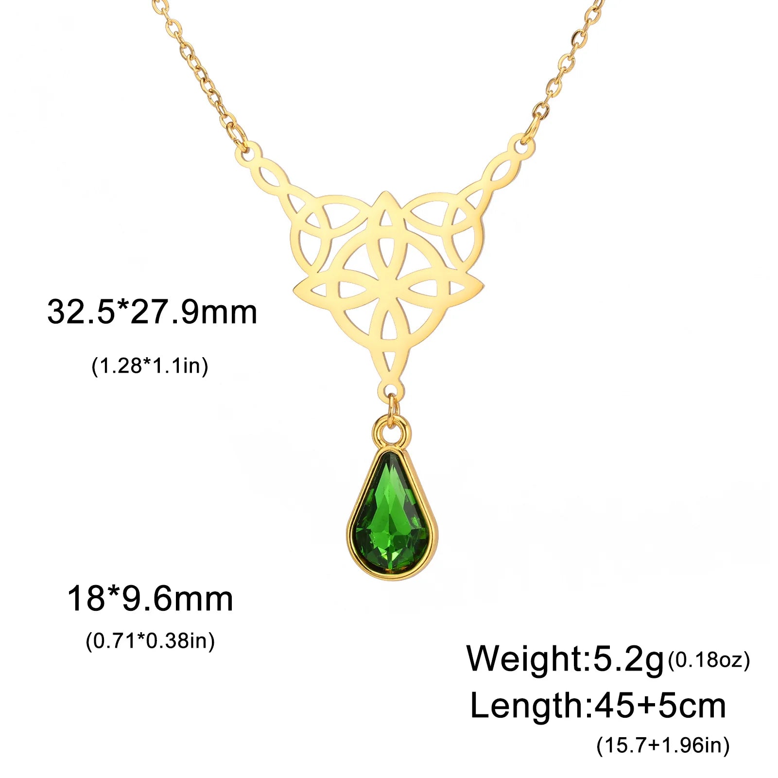 Witch Knot Necklace For Women Stainless Steel Hollow Celtic Knot Crystal Pendant Necklace