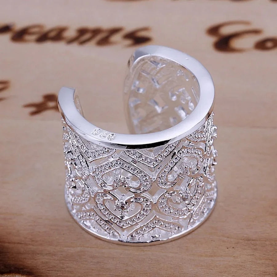 925 Sterling Silver Adjustable Ring Jewelry for Women with Crystal Hearts gorgeous