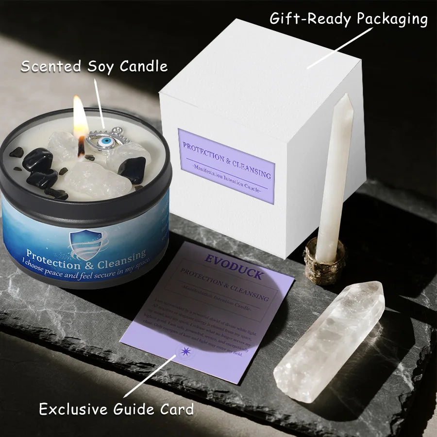 White Sage Frankincense Crystal Scented Candle Protection Cleansing Aromatherapy Meditation Room Decor Spiritual Yoga Gift 3oz