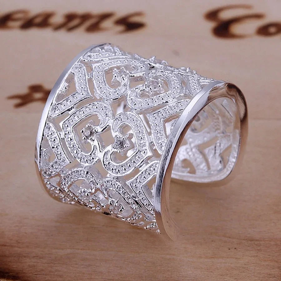 925 Sterling Silver Adjustable Ring Jewelry for Women with Crystal Hearts gorgeous