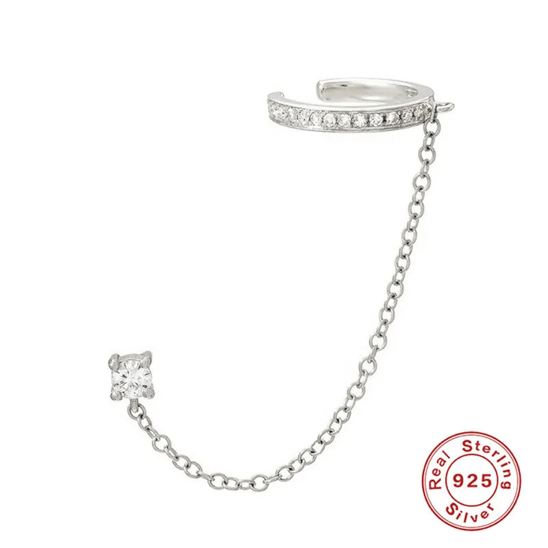 1PC 925 Sterling Silver Eight-pointed Star CZ Piercing Earring For Women Ins Tassel Chain Stud Earring Party Fine Jewelry