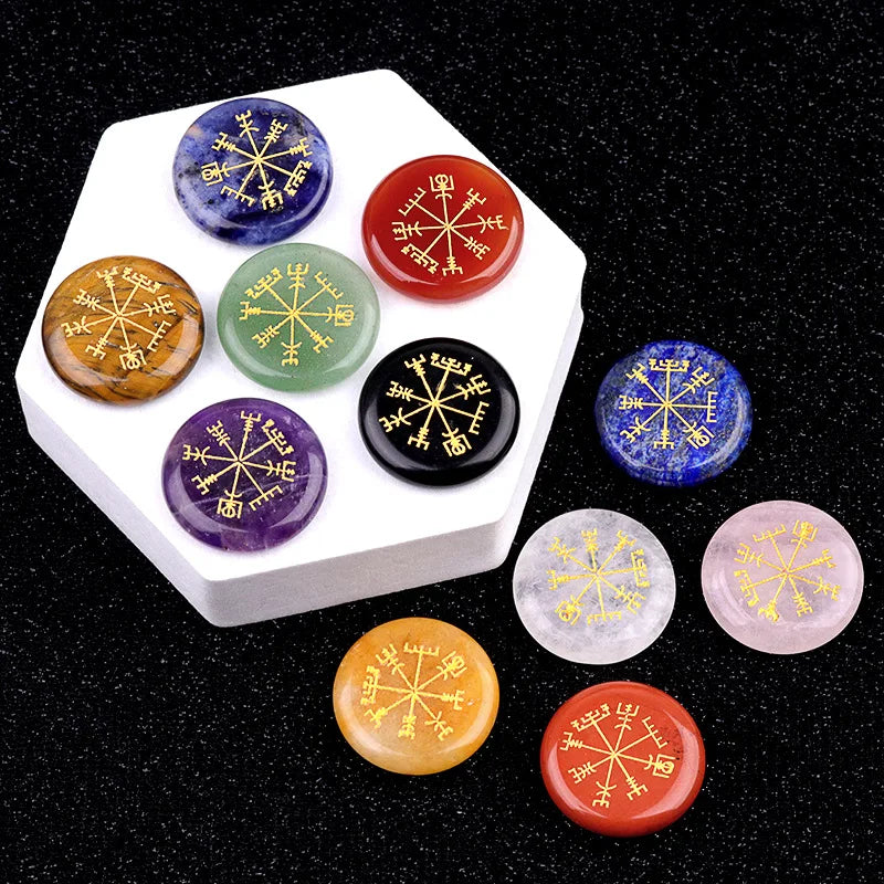 Vegvisir Carving Crystal Stones Round for Energy Therapy Meditation Spiritual Home Decoration 25mm