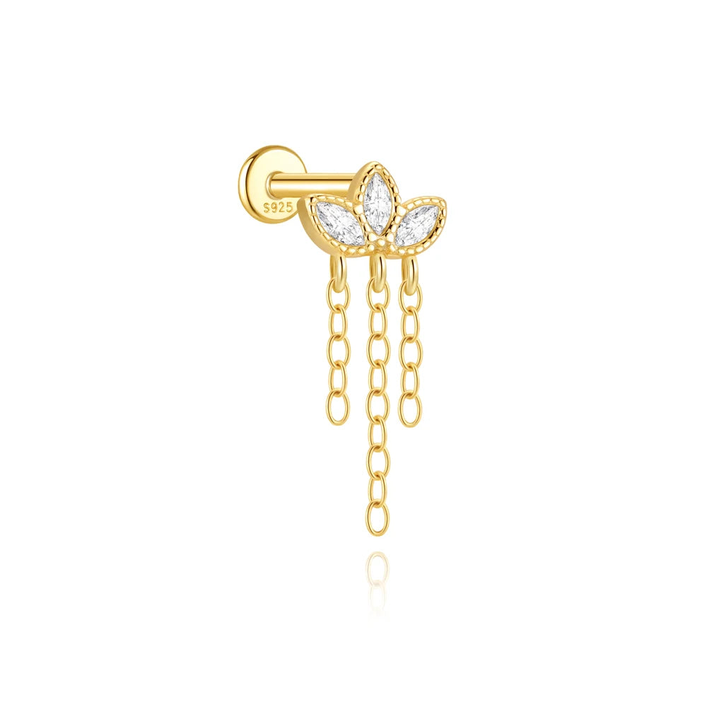 1PC 925 Sterling Silver Eight-pointed Star CZ Piercing Earring For Women Ins Tassel Chain Stud Earring Party Fine Jewelry